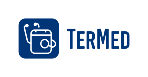 Logo von TermMed in Blau, bestehend aus einem stilisierten Dokumenten-Icon und dem Schriftzug "TERMed" daneben.